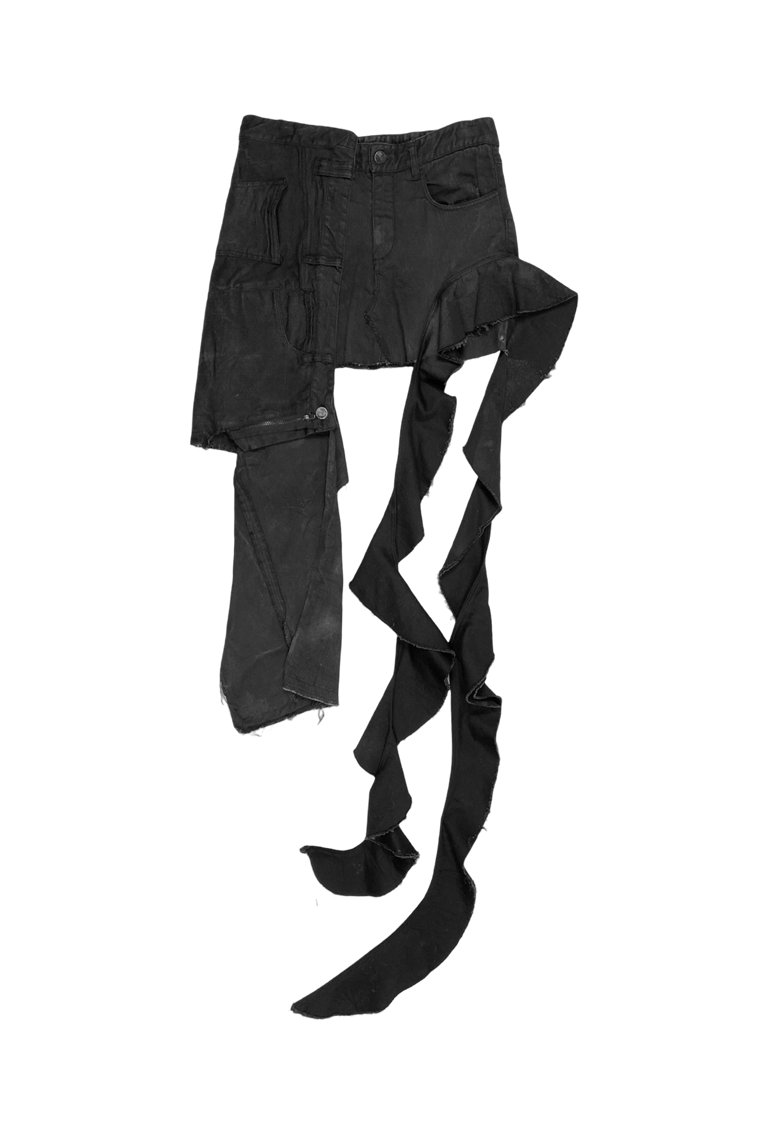 REWORKED DENIM RUFFLE MINI SKIRT