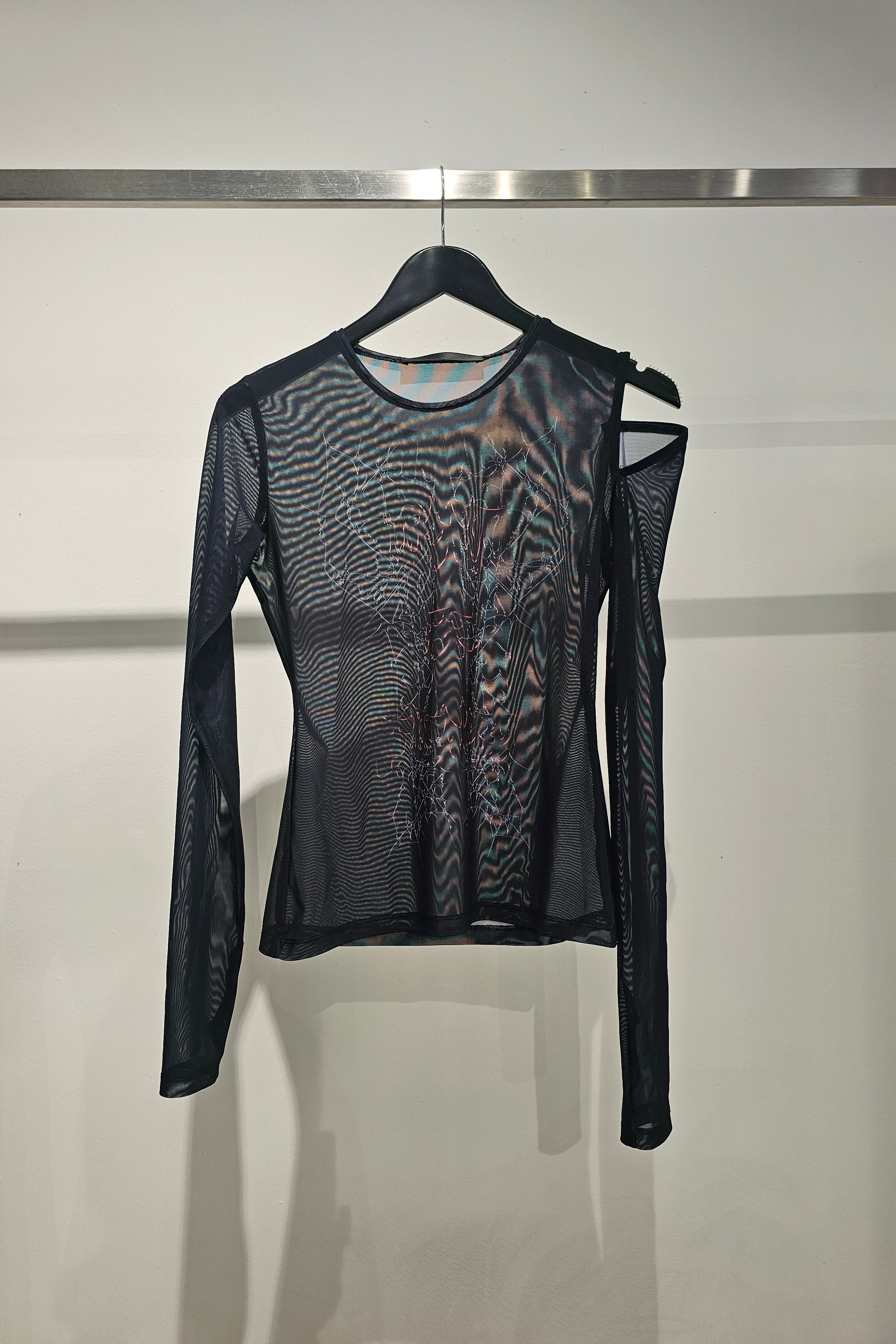 PRINTED LONG SLEEVE MESH TOP