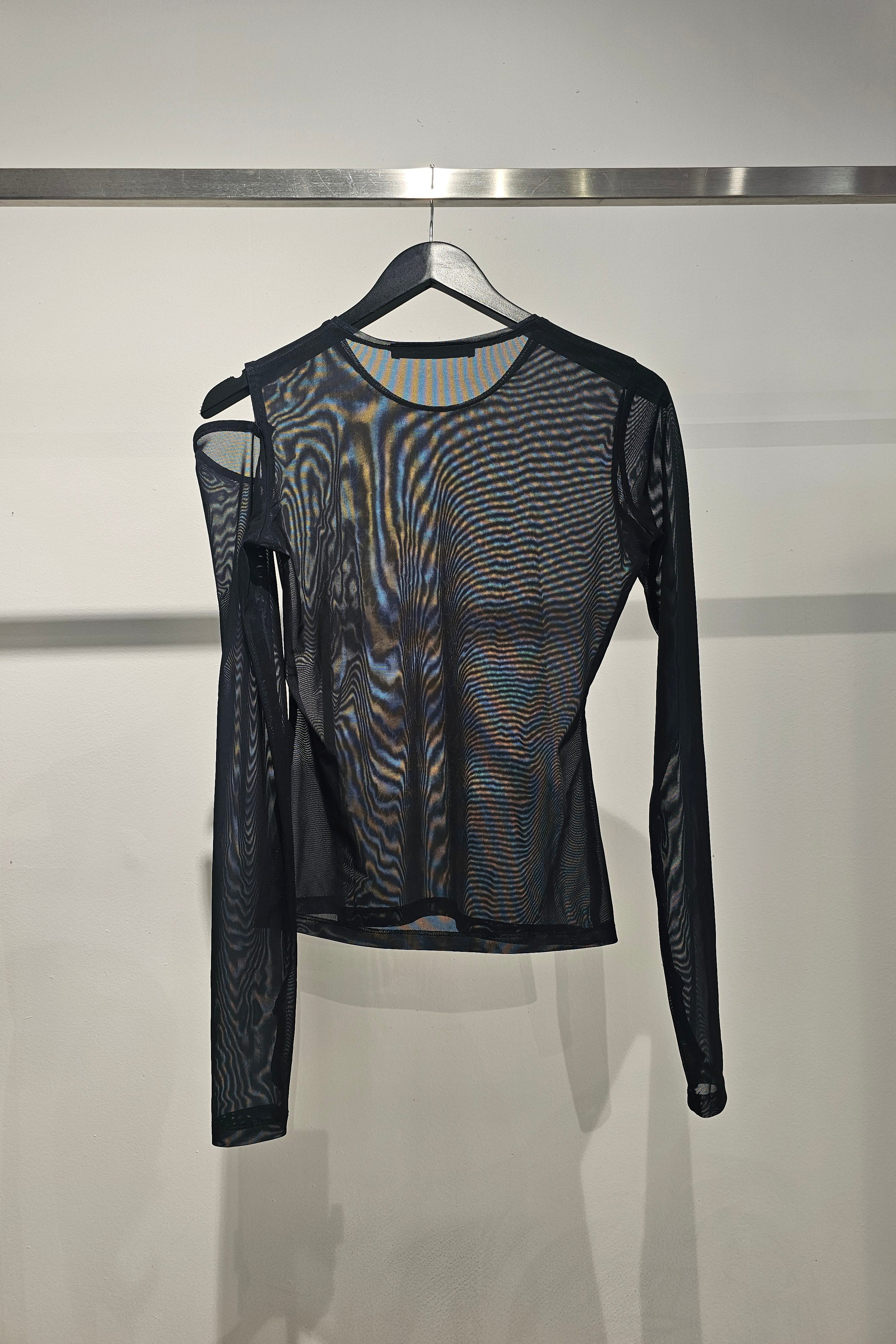 PRINTED LONG SLEEVE MESH TOP