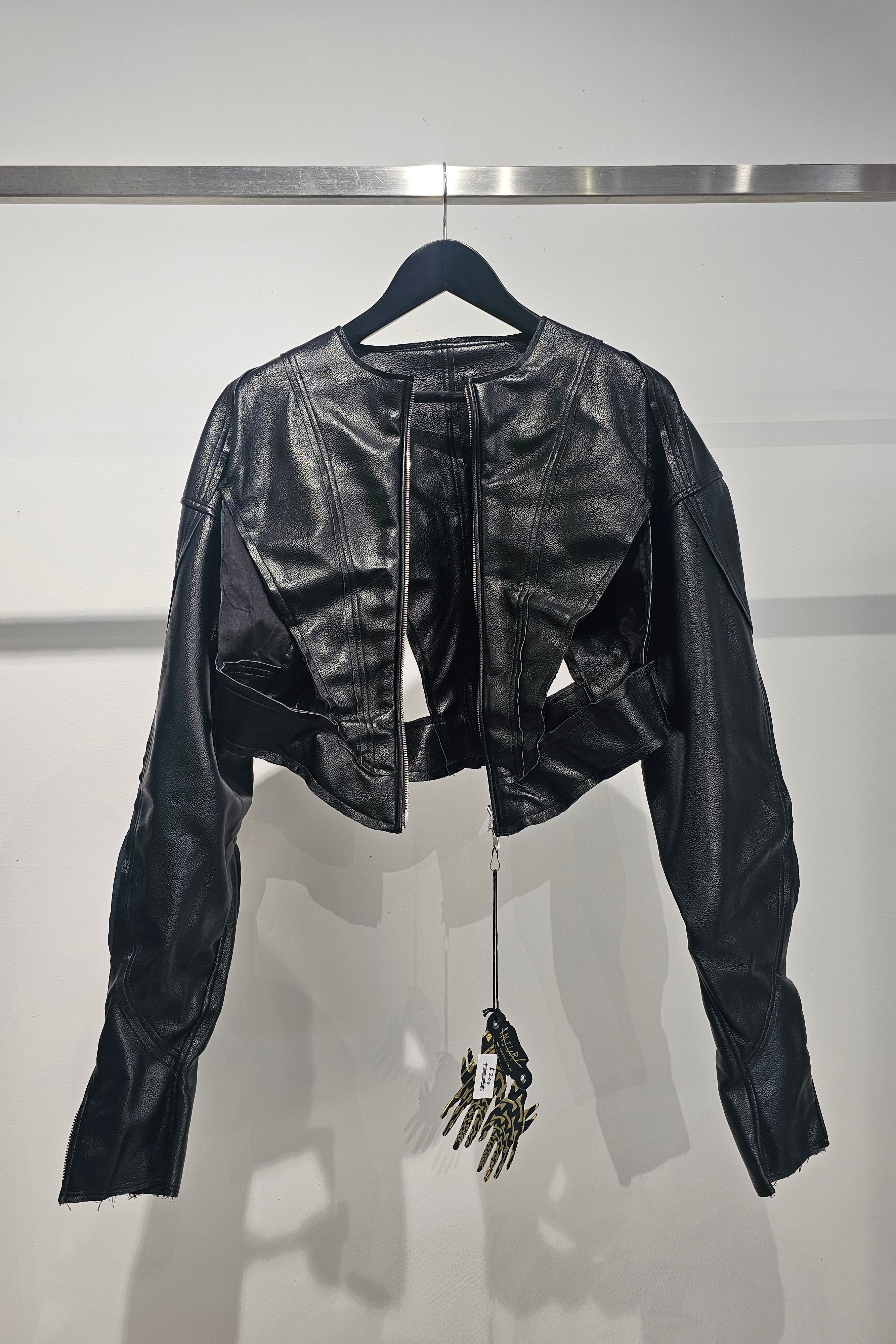 WOMENS CROPPED CUTOUT LEATHER JACKET