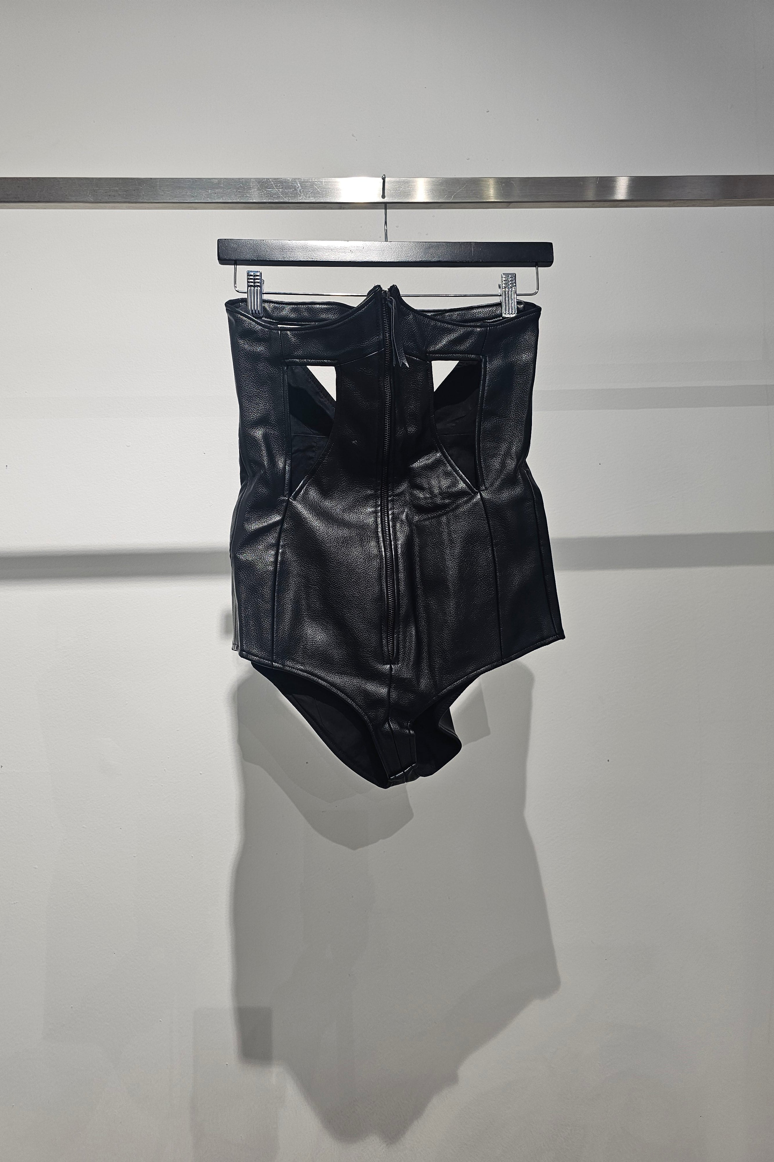 Pleather bodysuit with cut-outs