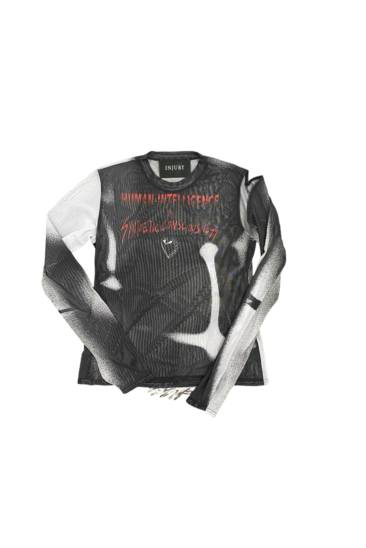 Human Intelligence Long Sleeve Overall Print Mesh Top