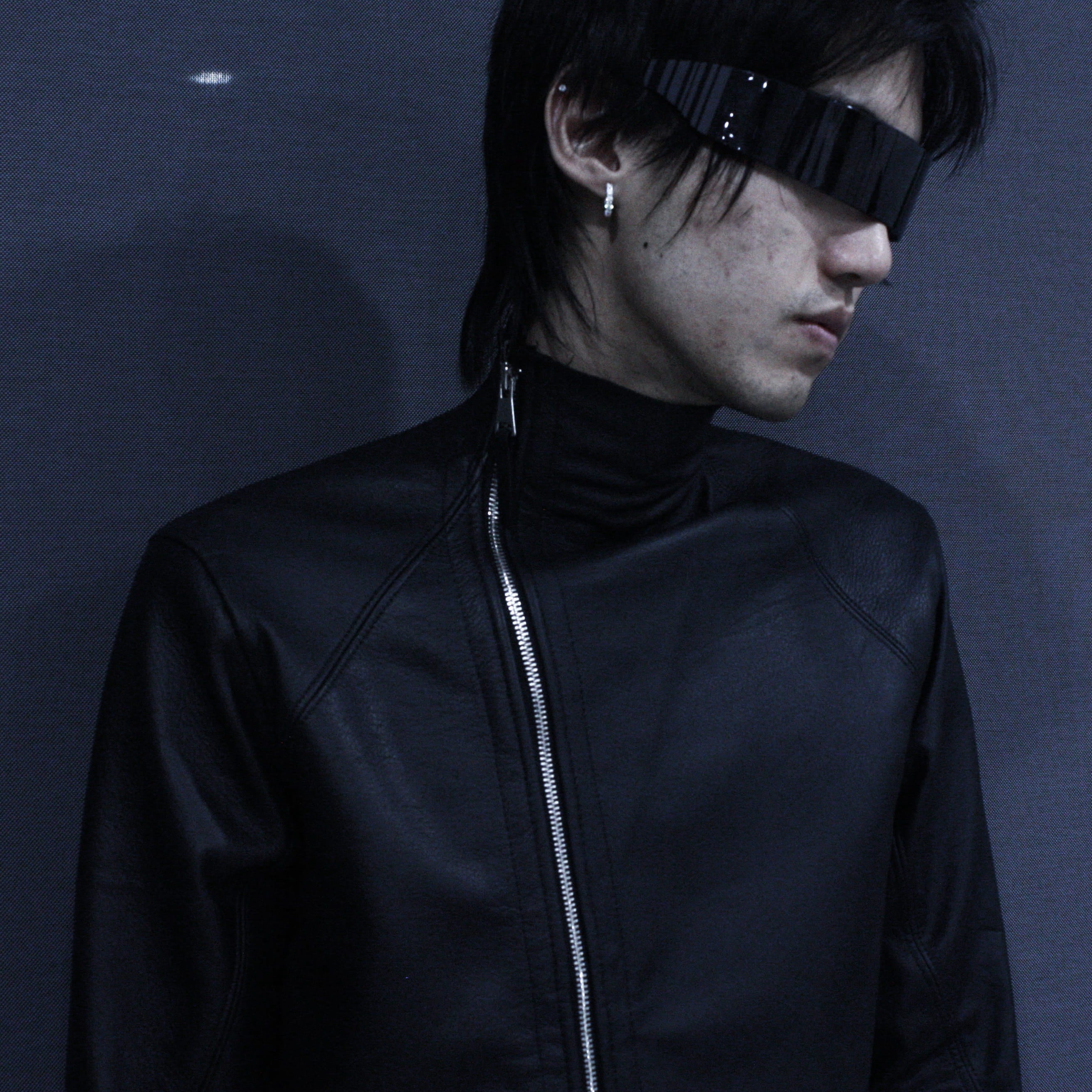 BLACK SIDE ZIP RAW LEATHER JACKET