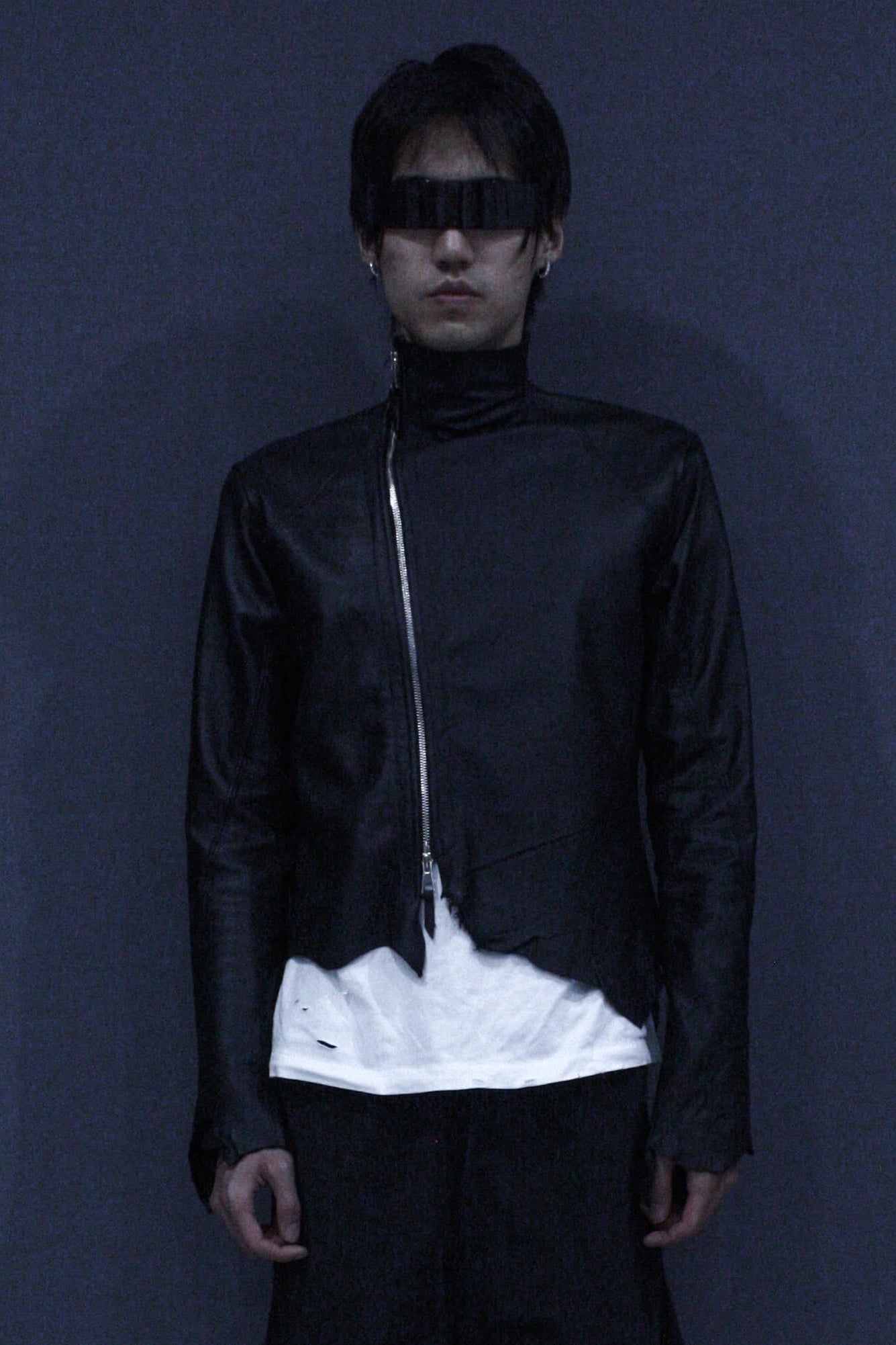 BLACK SIDE ZIP RAW LEATHER JACKET