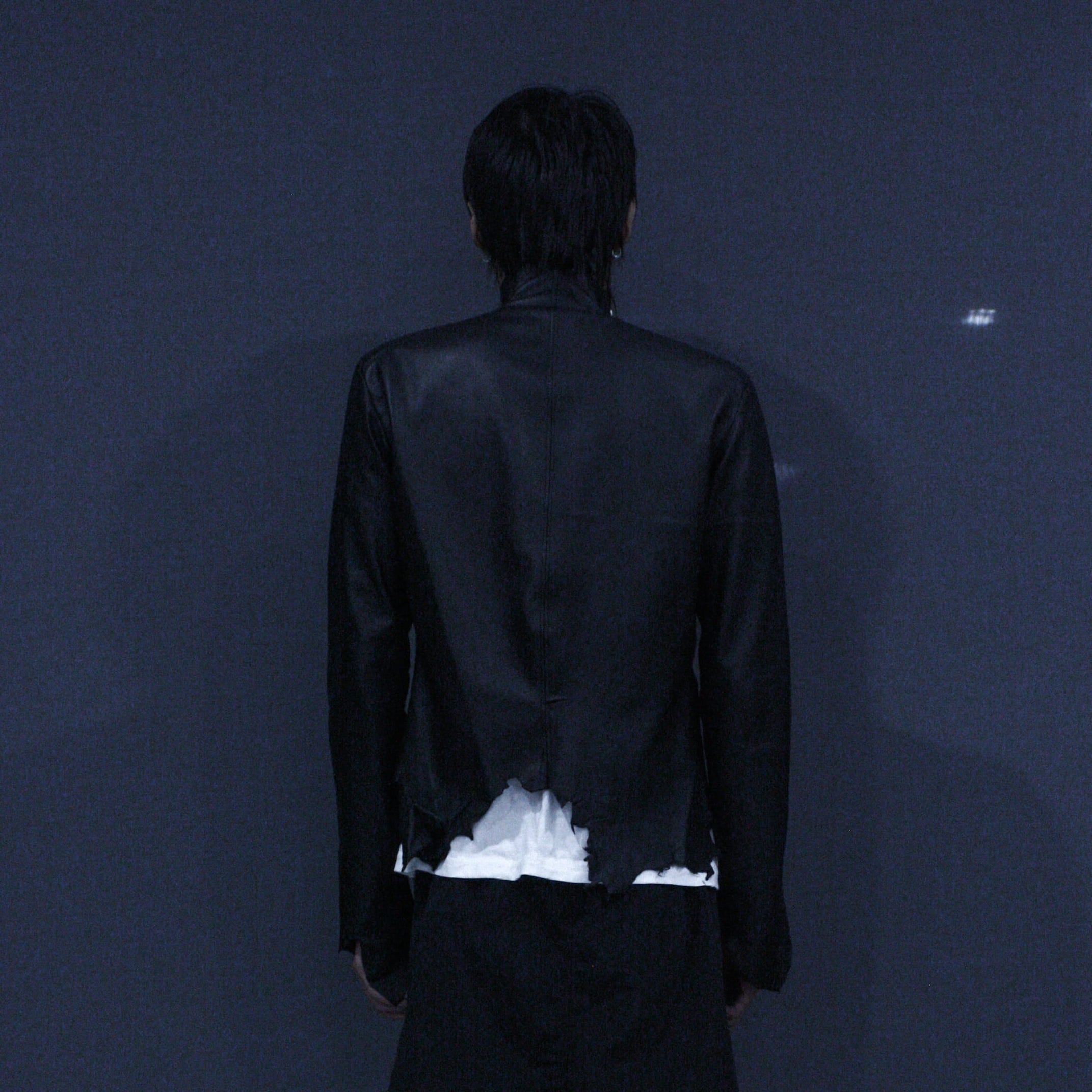 BLACK SIDE ZIP RAW LEATHER JACKET