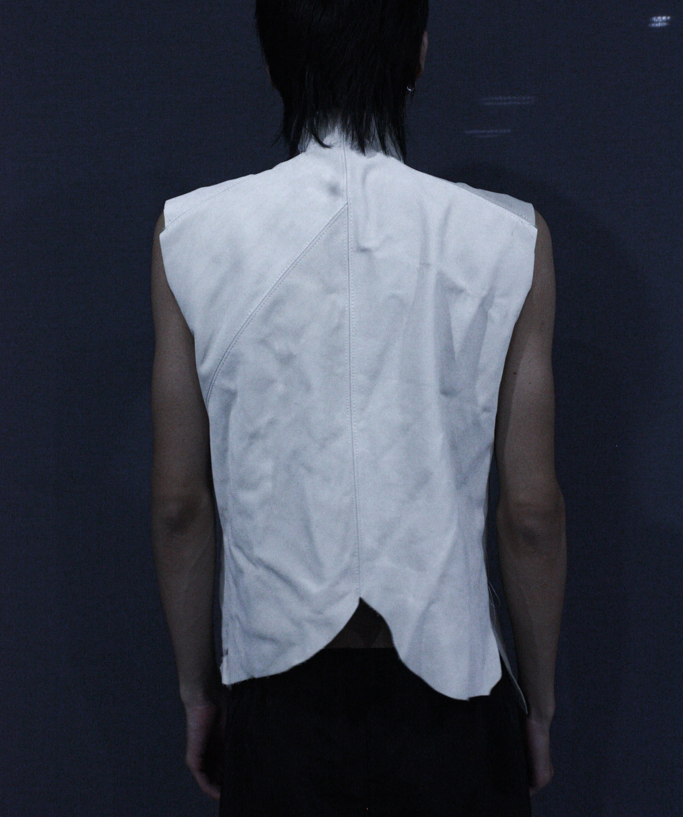 WHITE SIDE ZIP RAW LEATHER VEST