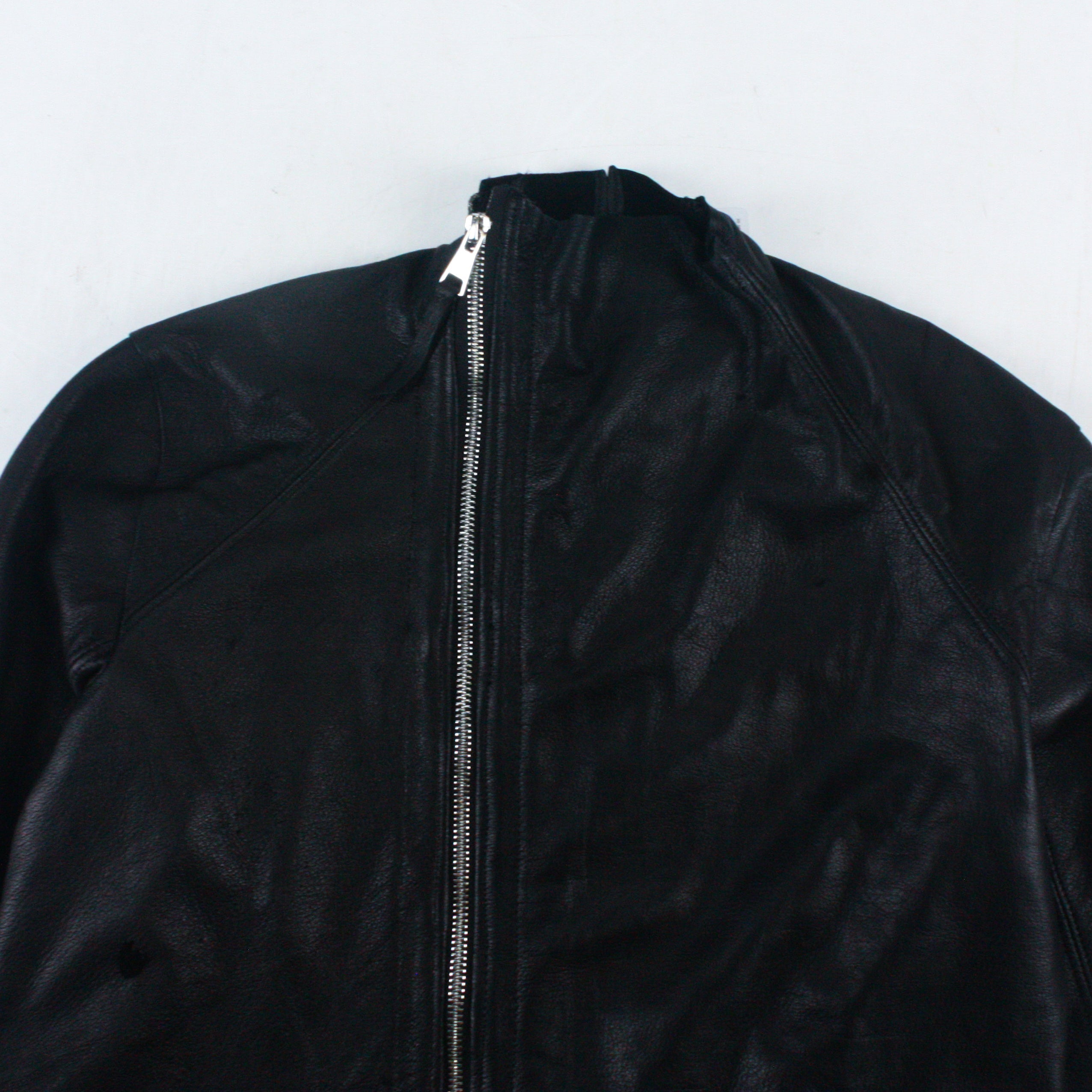 BLACK SIDE ZIP RAW LEATHER JACKET