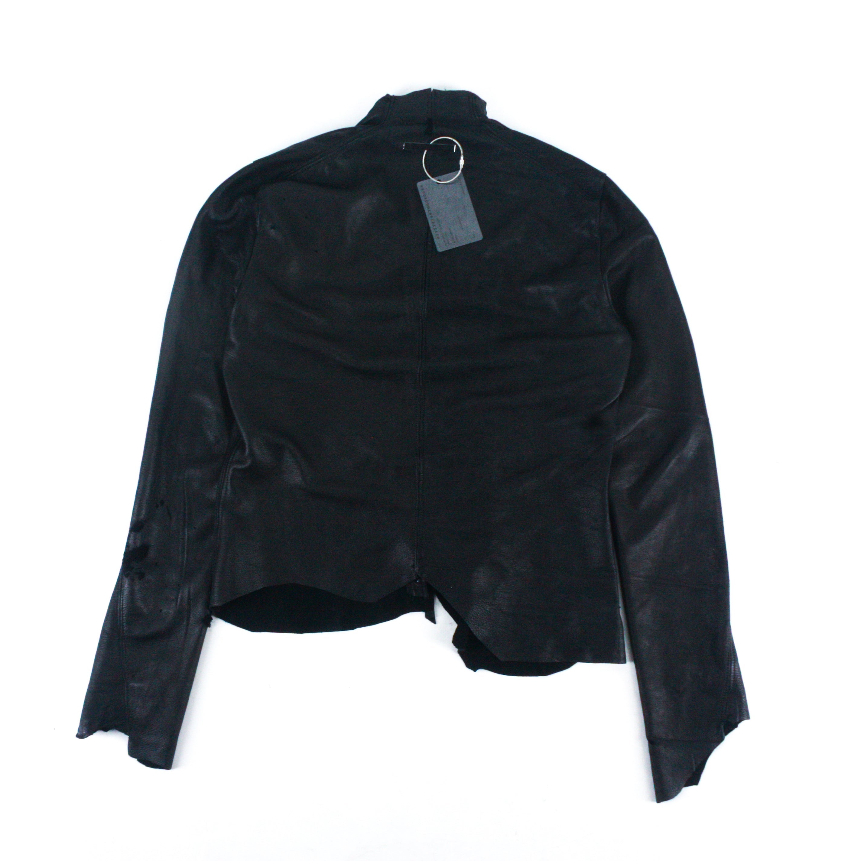BLACK SIDE ZIP RAW LEATHER JACKET