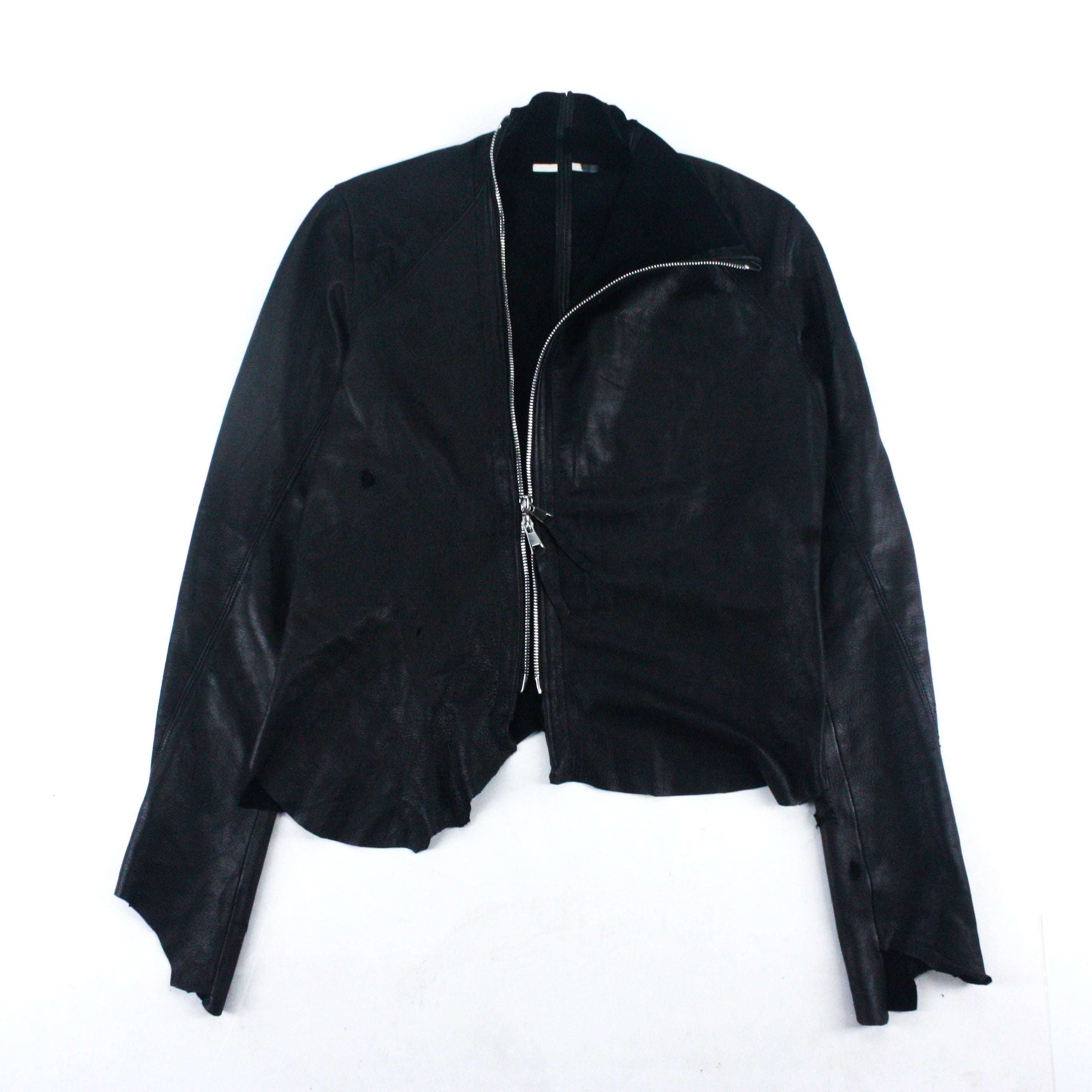 BLACK SIDE ZIP RAW LEATHER JACKET