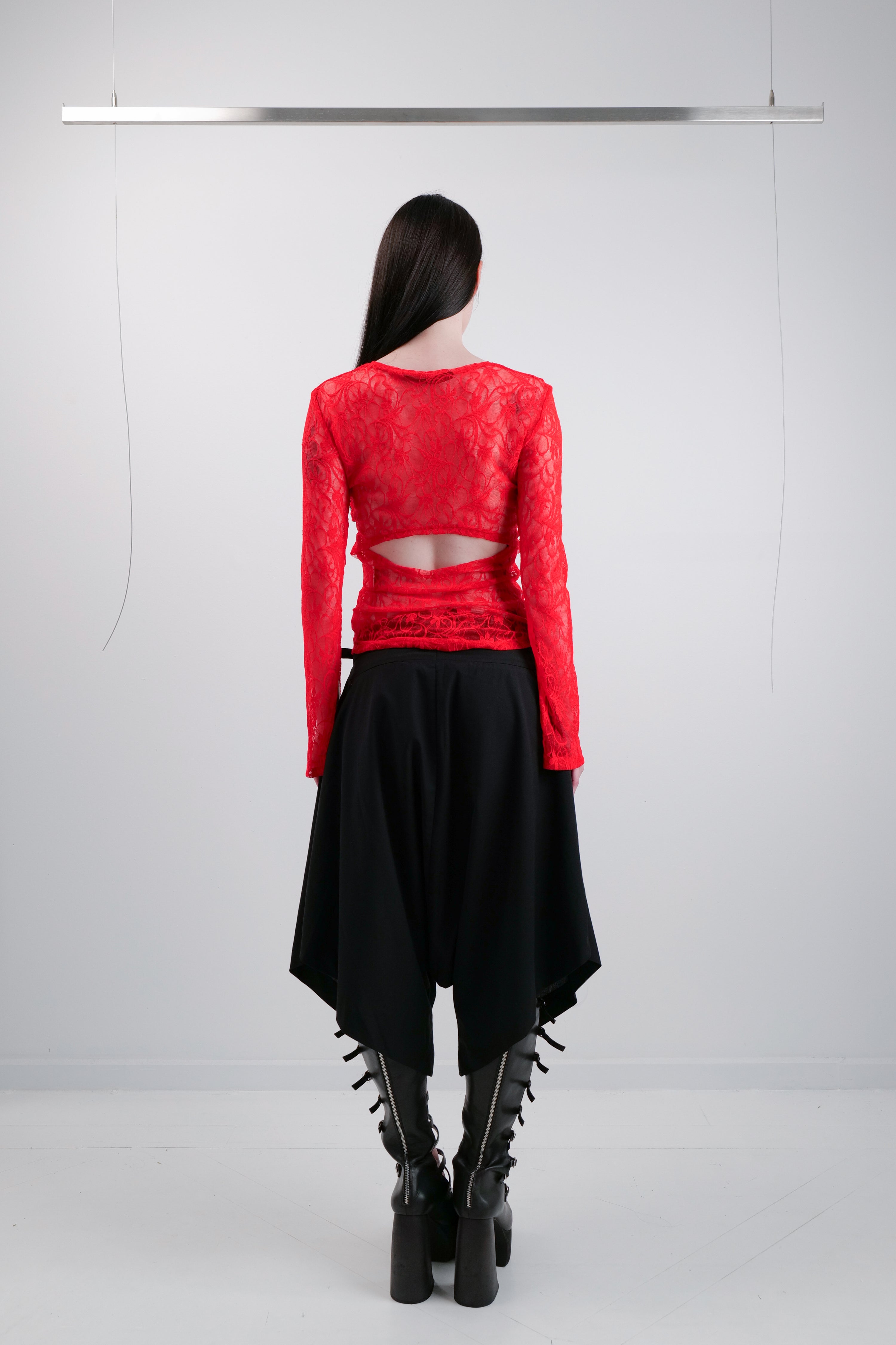 LACE MESH LONG SLEEVE - RED