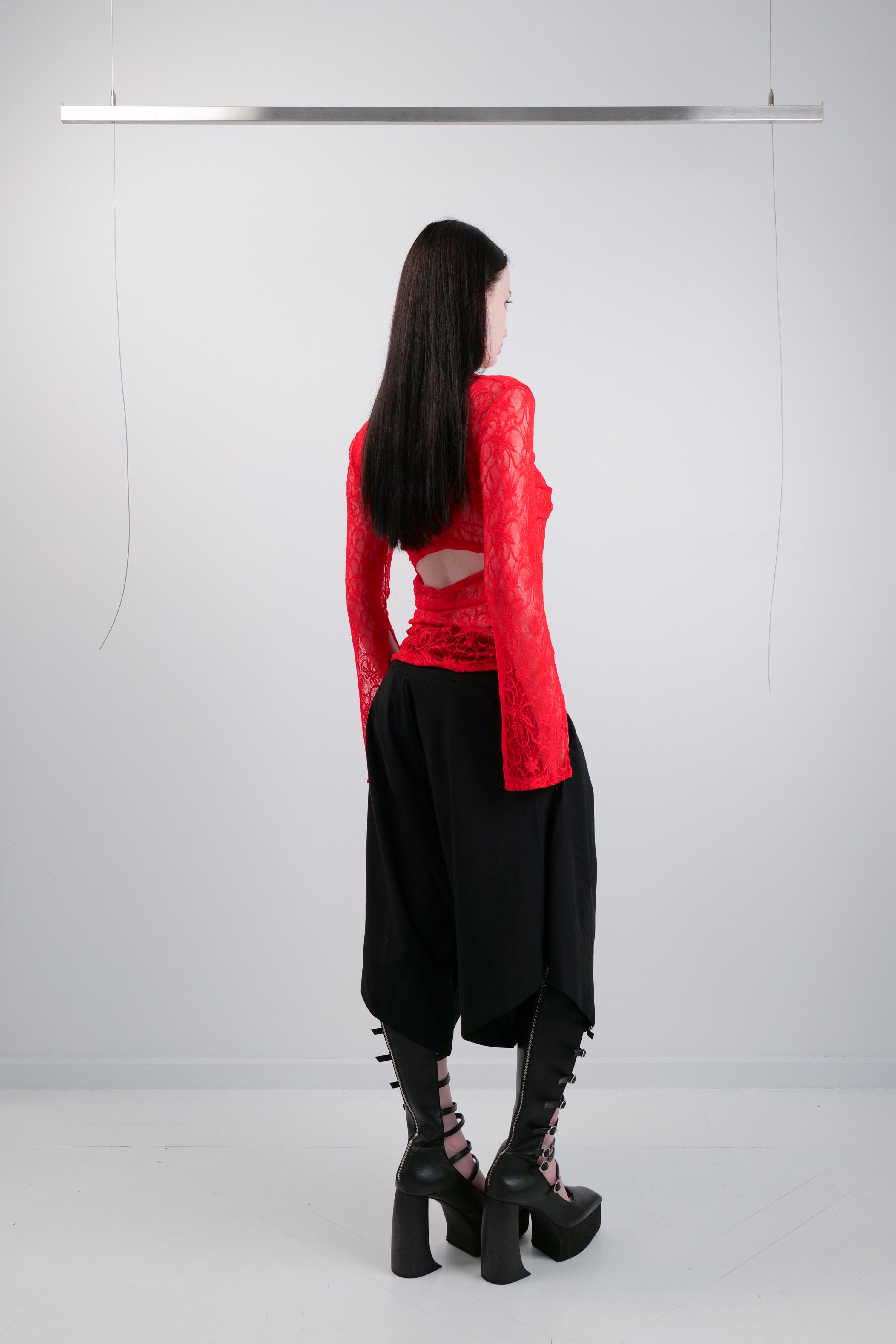 LACE MESH LONG SLEEVE - RED