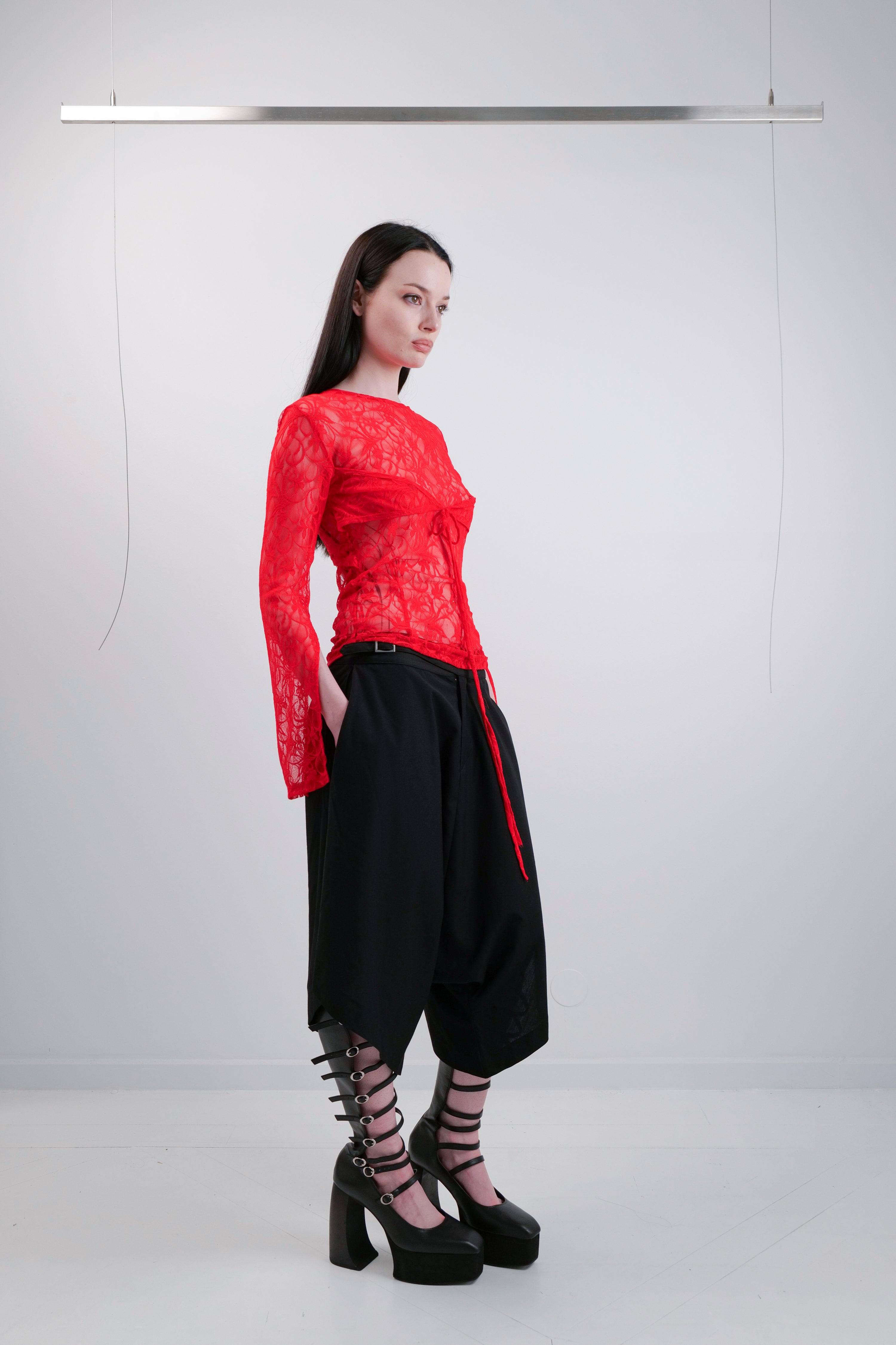 LACE MESH LONG SLEEVE - RED